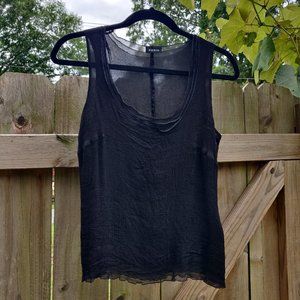 Akris layered black silk tank top.
